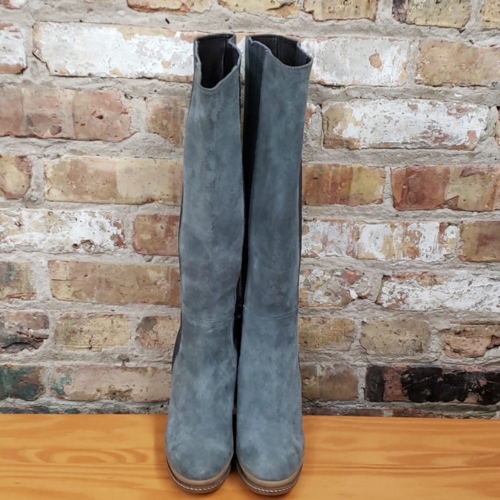 Simple gray suede wedge knee boots